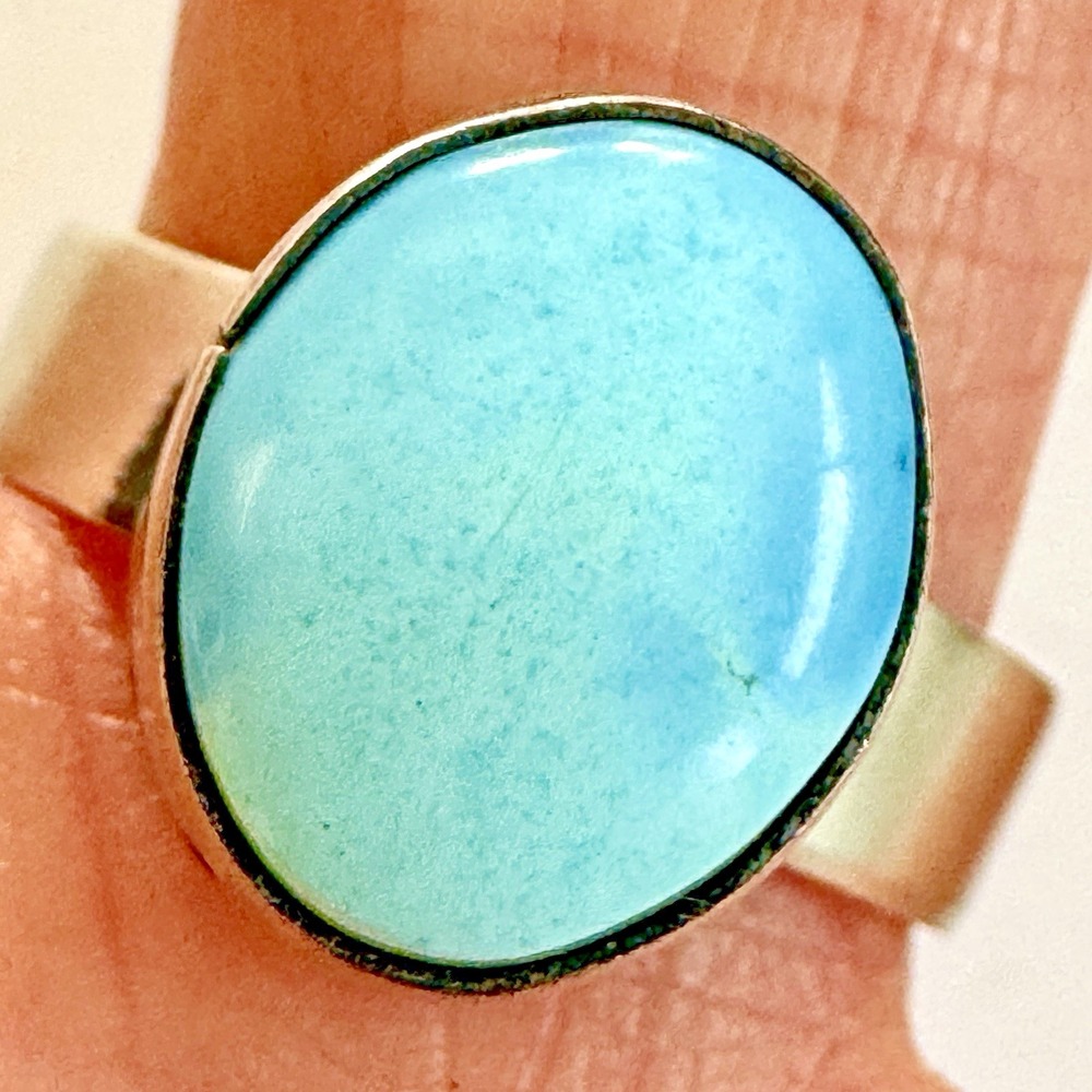 Navajo Turquoise Ring Blue‎ Golden Hills Sz 8 Adj Signed Skeets Sterling Native
